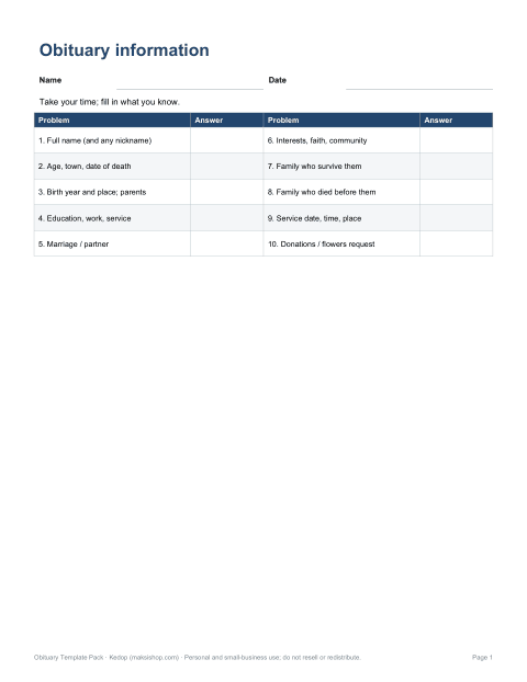 Preview of the first page of Information worksheet (DOCX/PDF)